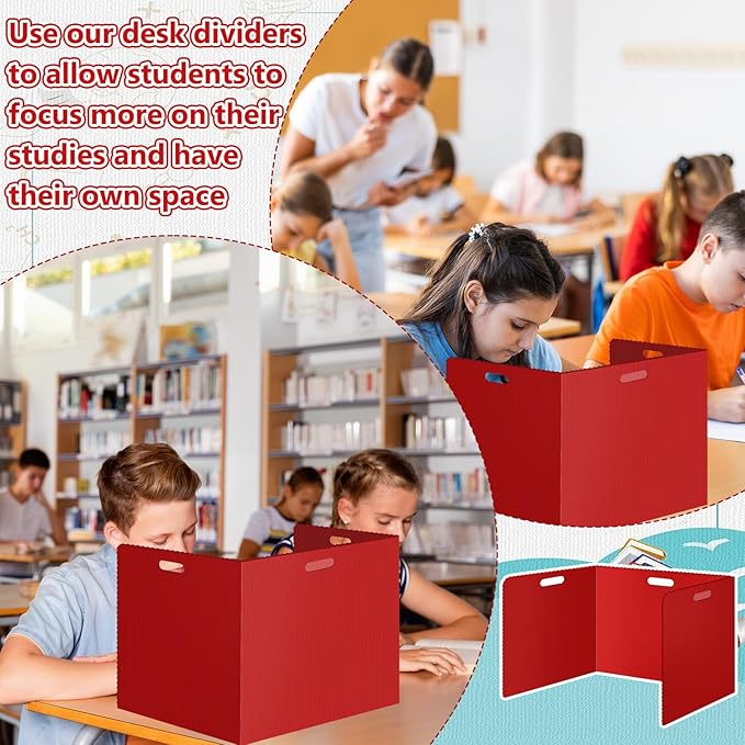 24Pack Desk Dividers for Students 14 × 17.5 × 14 Inch Plastic Durable and Waterproof Black Privacy Folders Shields Test Dividers with Classroom Privacy Boards for School Study Supplies (24PCS Red)