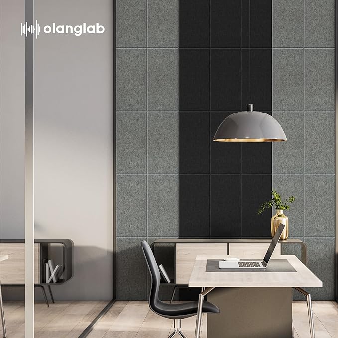 Olanglab Fiberglass Acoustic Wall Panels 4 Pack, 11.8'' x 23.6'' Sound Panels, Fabric Wrapped Sound Proof Panels for Walls (Black)