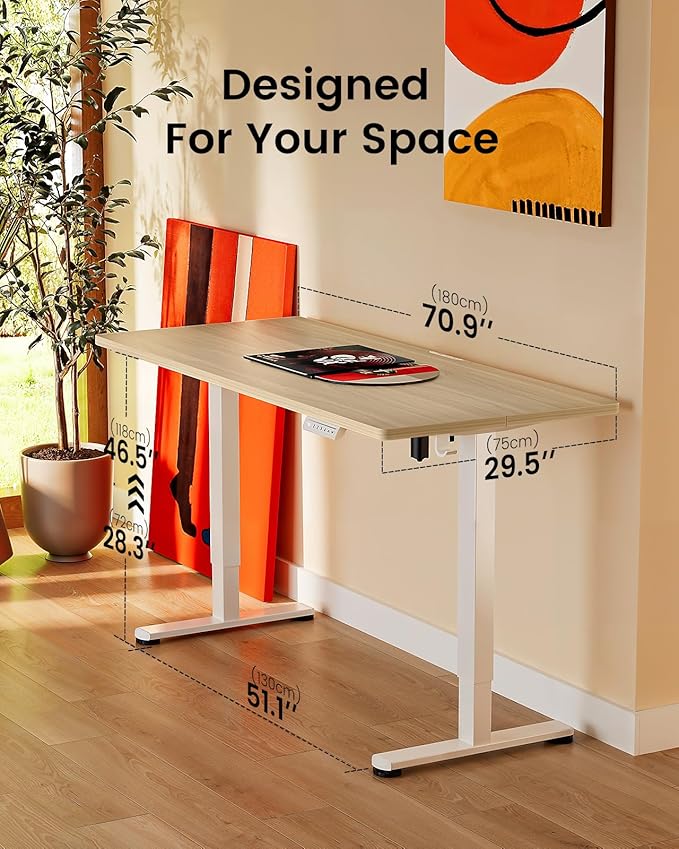 ErGear Height Adjustable Electric Standing Desk, 71 x 30 Inches Sit Stand up Desk, Memory Computer Home Office Desk Large Desk with Two-Piece Desktop (Natural)