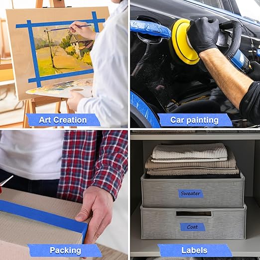 NEOACT 3 Rolls Blue Painters Tape 3 Inches,55 Yards Masking Tape No Residue Blue Tape Wide Roll for Wall Painting,Home Improvement,Packing,DIY Craft Arts