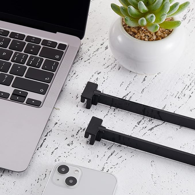 Epakh 4-Piece PVC Black Hanging File Folder Rails with 8 Clips, 1 x 0.75 x 0.75 Inches (Hooks), 15.75 x 0.59 x 0.13 Inches (Rails), Office, Home Use