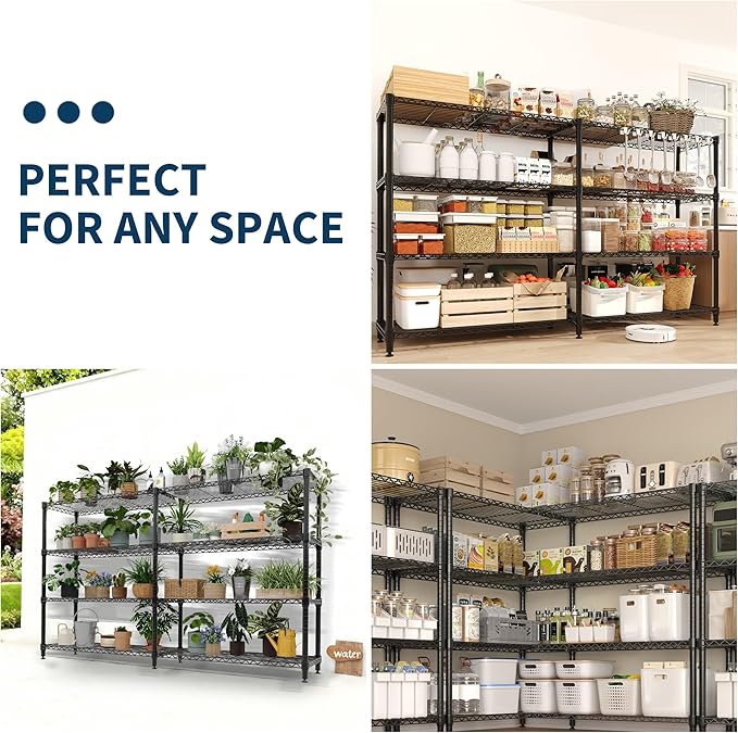 MilleLoom Metal Storage Shelves 4-Tiers, 60" H Wire Shelving Units Heavy Duty 265LBS Loads per Shelf, Adjustable Standing Wire Rack Shelf, for Home Office Pantry Room Basement,71" W x 15.7" D