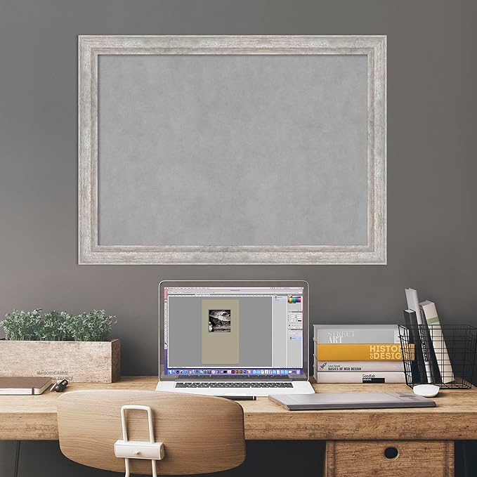 Amanti Art Silver Framed Magnetic Board 23x31 Medium Vision Board for use with Magnets, 100% Metal Sheet to Display Items as Office Decor or for Home Organization in mudroom, Kitchen or Kids Room