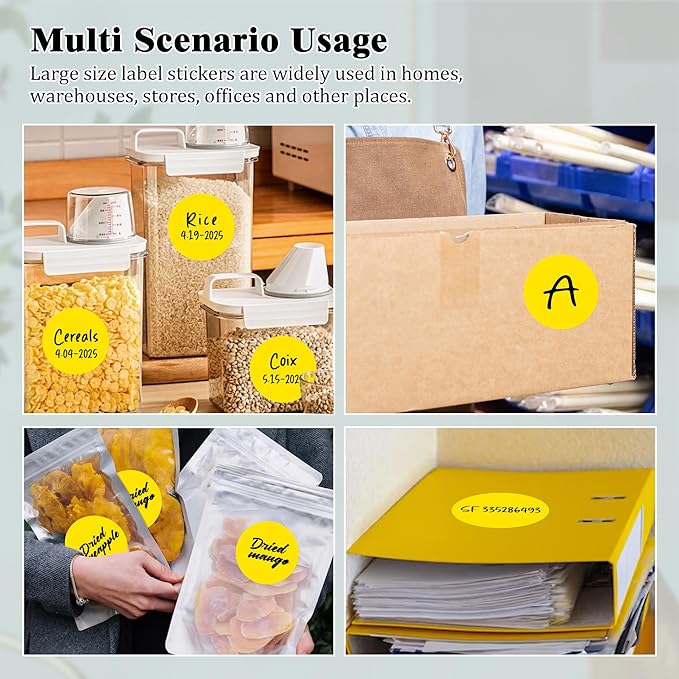 3 Inch Round Colored Dot Stickers, 2000 PCS, 4 Rolls in Dispenser Box - Yellow Circle Color Coding Labels Dot Labels for Office, Home, Inventory Organizing