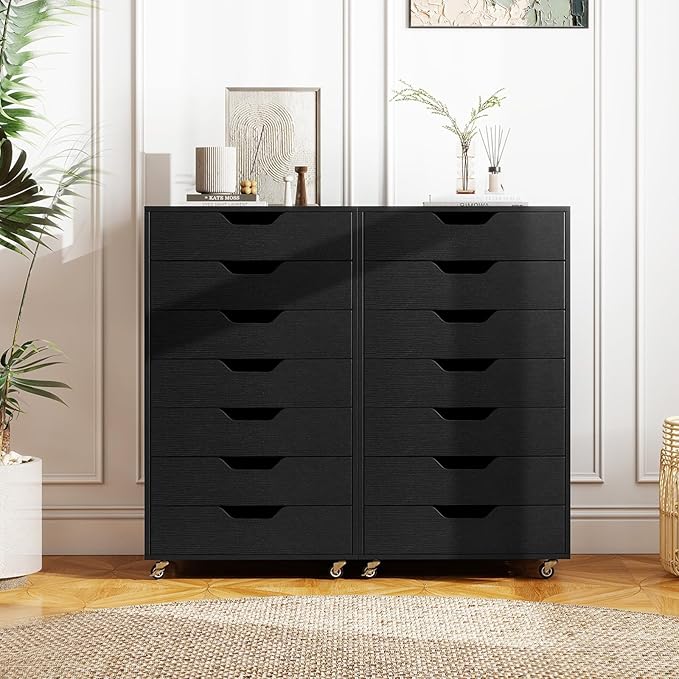 Giantex 7-Drawer Storage Cabinet, Mobile File Organizer with 4 Universal Casters, Wooden Vertical Filing Cabinet on Lockable Wheels for Office, Study, Living Room (19.5” x 16” x 34.5”,Black)