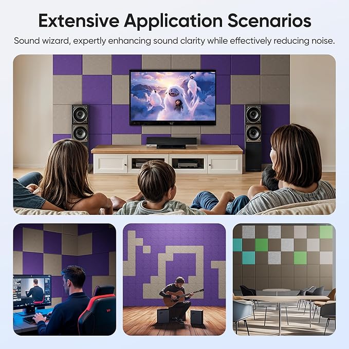 UNECHO 12 Pack 12" X 12" X 0.4" Acoustic Panels for Wall Sound Absorbing, Square Self-Adhesive Sound Panels, High Density Suitable for Multiple Scenarios(Light Camel)