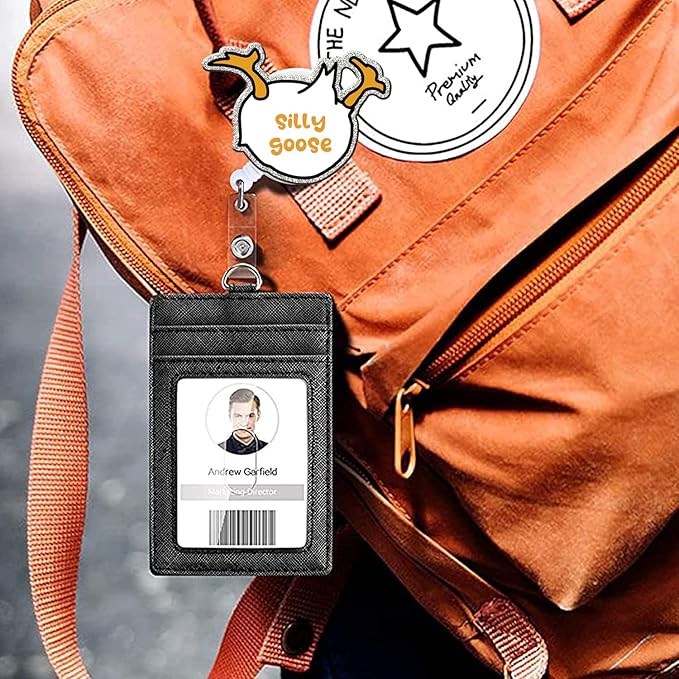 Badge Reel Retractable with ID Clip Goose Badge Reel Holder Funny Cute Acrylic Badge Accessories for Nurse Office Worker Teacher Students Woman Men