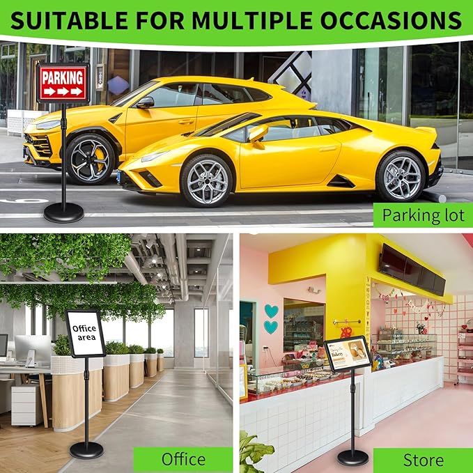 INNOVSIGN Adjustable Pedestal Sign Holder Stand 8.5''x11'', Floor Standing Poster Sign Stand, Aluminum Frame for Vertical/Horizontal View Sign Stand,Outdoor/Indoor Standing Sign Holders(Black, Round)