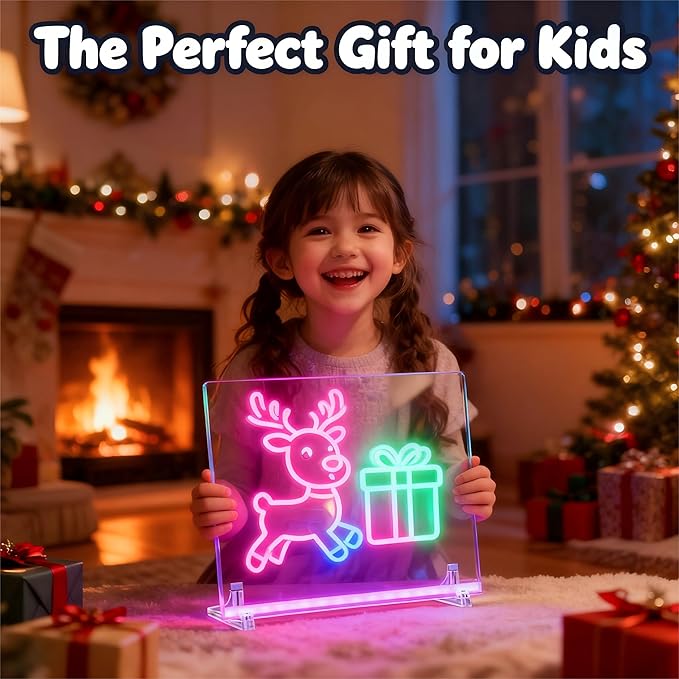 LED Note Board 13.7"x10" - Light Up Acrylic Dry Erase Board with 7 Colors & 4 Modes, Includes Adapter, Hanging Chain, Stand & Markers, Drawing Board for Home & Classroom, Creative Gift for Teens