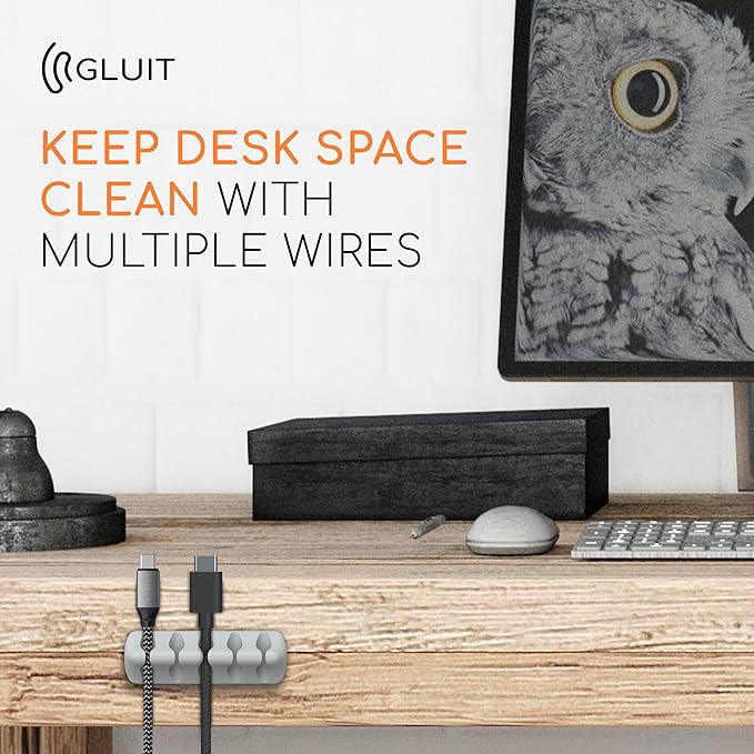 GLUIT Adhesive Desktop Cable Organizer Versatile Cord Holders Wire Clips and Cable Holder Cord Organizer for Desk Table Accessories Office Spaces New Grey 5 Pack