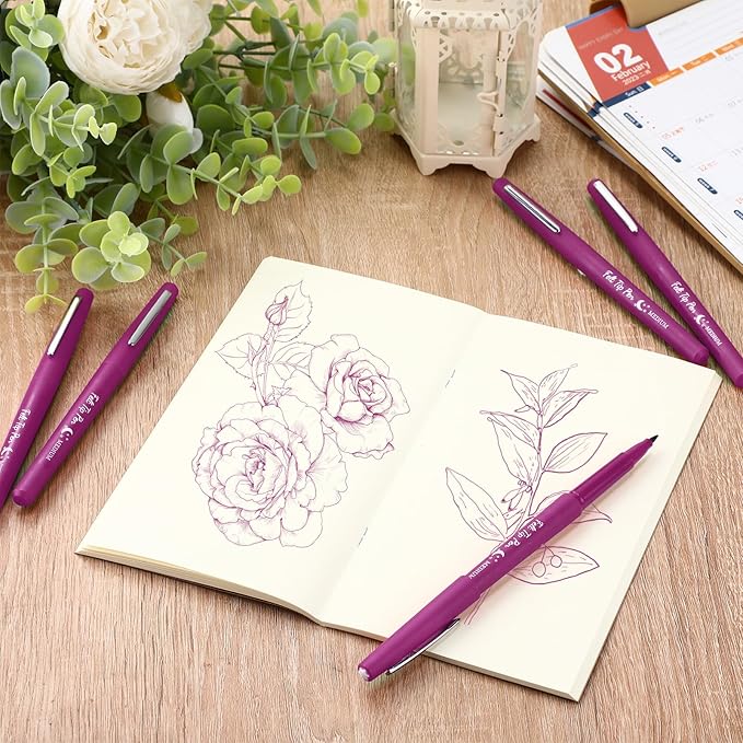 Fuyoooo 36 Pcs Felt Tip Pens 0.7mm Medium Point Colored Felt Tip Pens for Journaling Planner Writing Note-taking Art Office and School Supplies(Pink)