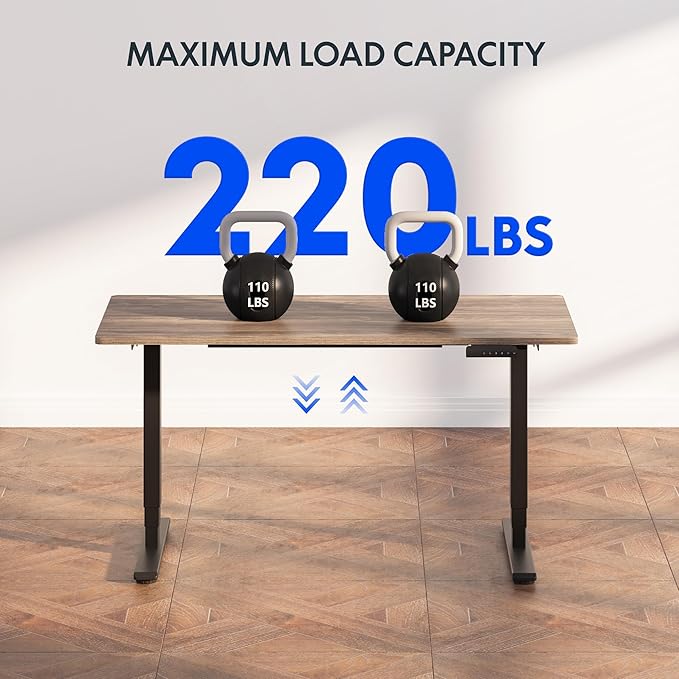 FLEXISPOT E6 3-Stage Dual Motor Electric Standing Desk 55 x 28 Sit Stand Up Desk, Holds 220 lbs, Adjustable Height w/Memory Presets, One-Piece Brown Wood Grain Desktop & Black Frame, Ships in 2 Boxes