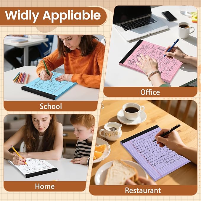 6 Pack Legal Pads 8.5 X11, College Ruled Notebook, 300 Sheets Colored Note Pad, Writing Pads 8.5x11, Tear Off Notepad, Lined Paper, Notebook Paper for Office Home School, 50 Sheet/Pad