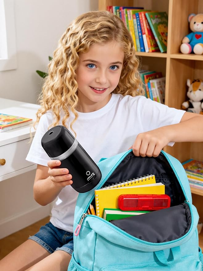 JARLINK Automatic Electric Pencil Sharpener - Hands-Free Operation, 3 Sharpness Modes, 3-Second Sharpening, Rechargeable & Portable for 7-12mm Pencils, Ideal for Classroom and Home Use (Black)
