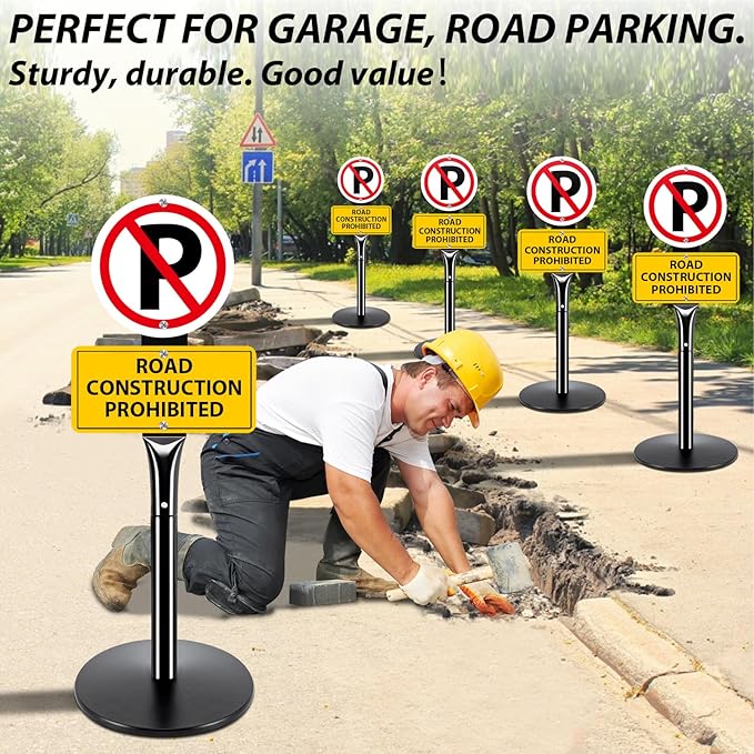 VAIIGO 2Pack Heavy Duty Parking Sign Post for Outside, 20lbs Cast Iron Base Sign Post for Outdoor Sign Holder, Yard Sign Stand, Street Sign Post, 49" Height, Black
