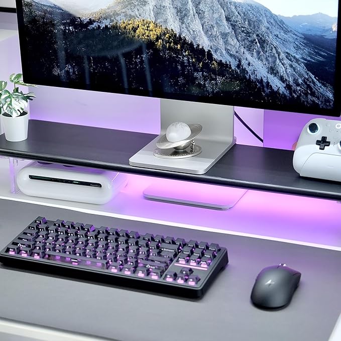 ROCDEER Bamboo Monitor Stand Riser with RGB Lights,31.5 Inches Desktop Shelf with Acrylic Legs Supports for Desk, PC Computer Monitor, Laptops, Printer, Speakers (Black)