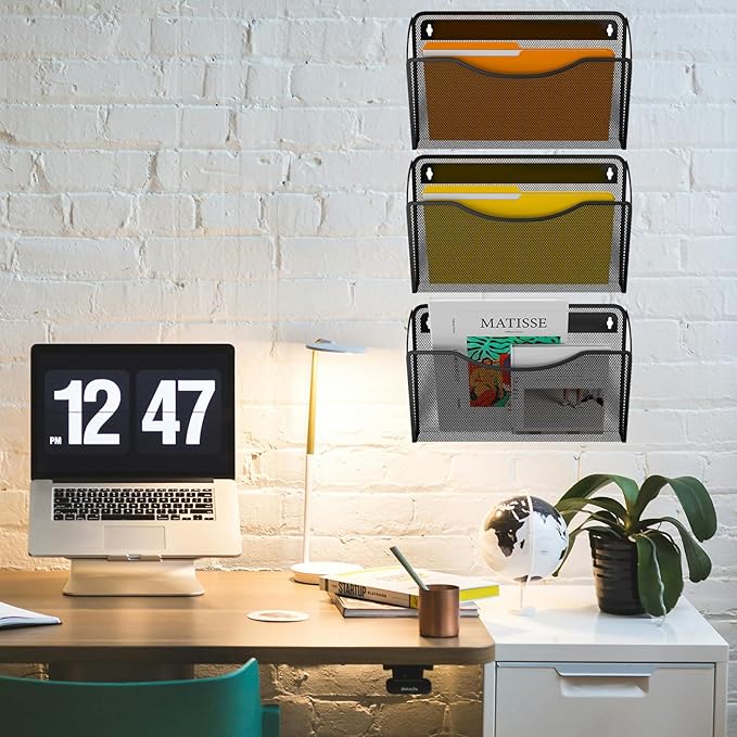 Gawerk 6 Pack Wall File Organizer, Mesh Hanging Metal Vertical Wall Mounted File Holder for Office/Home