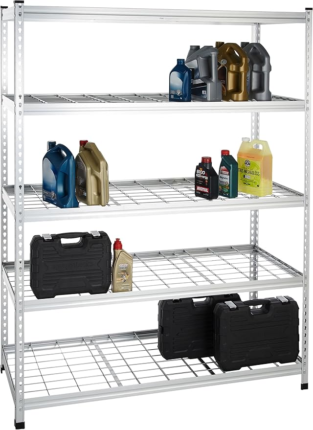 Amazon Basics 5 Shelf, High-Grade Aluminum, Silver, 60 x 24 x 78 Inch | Heavy Duty, 4000IBS, Adjustable, Storage, Shelving Unit