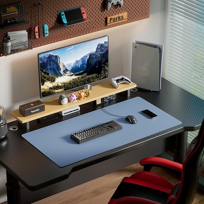 Aothia Leather Desk Pad Protector, Office Desk Mat, Large Mouse Pad, Laptop Desk Pad, Non-Slip PU Leather Desk Blotter, Waterproof Desk Writing Pad for Office and Home (Denim Blue, 47" x 24")