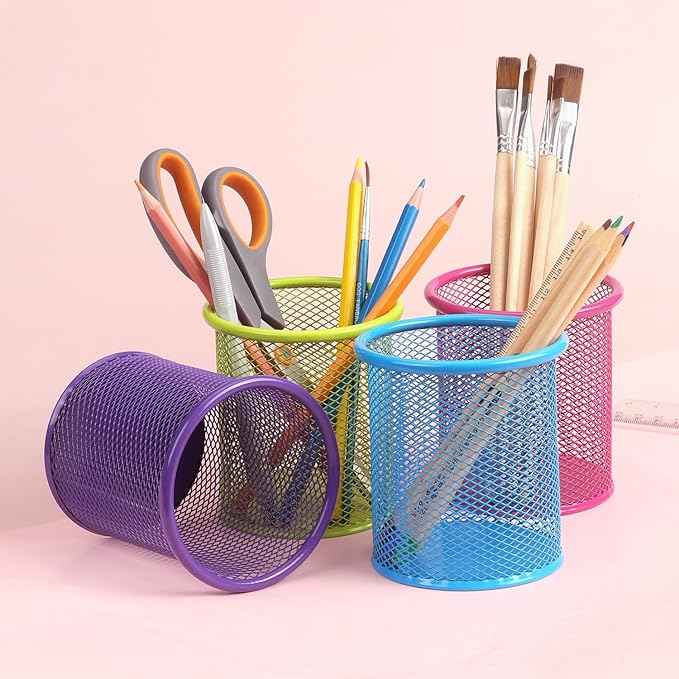Tamaki Pen Holder Cup for Desk, Desk Organizer Wire Mesh Pencil Cup Holder for Desk Office Pen Organizer (Purple)