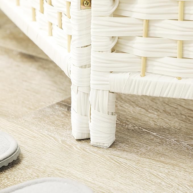 HOMCOM 4 Panel Room Divider, 6' Tall Folding Privacy Screen, Hand-Woven Freestanding Wall Partition for Home Office, Bedroom, White