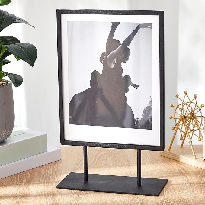 Zhengmy 2 Pcs Tabletop Sign Holder with Flat Base 11" x 8.5" Double Sided Countertop Sign Holder Vertical Desktop Display Stand Metal Poster Display Stand for Office Store Restaurant Hotels, Black