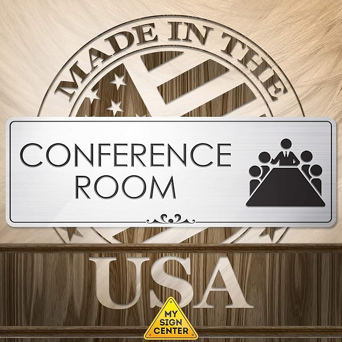 Conference Room Sign Office Meeting Sign, Brushed Silver, Engraved, 3" x 9", Fade Resistance, Indoor/Outdoor Use, USA MADE By My Sign Center