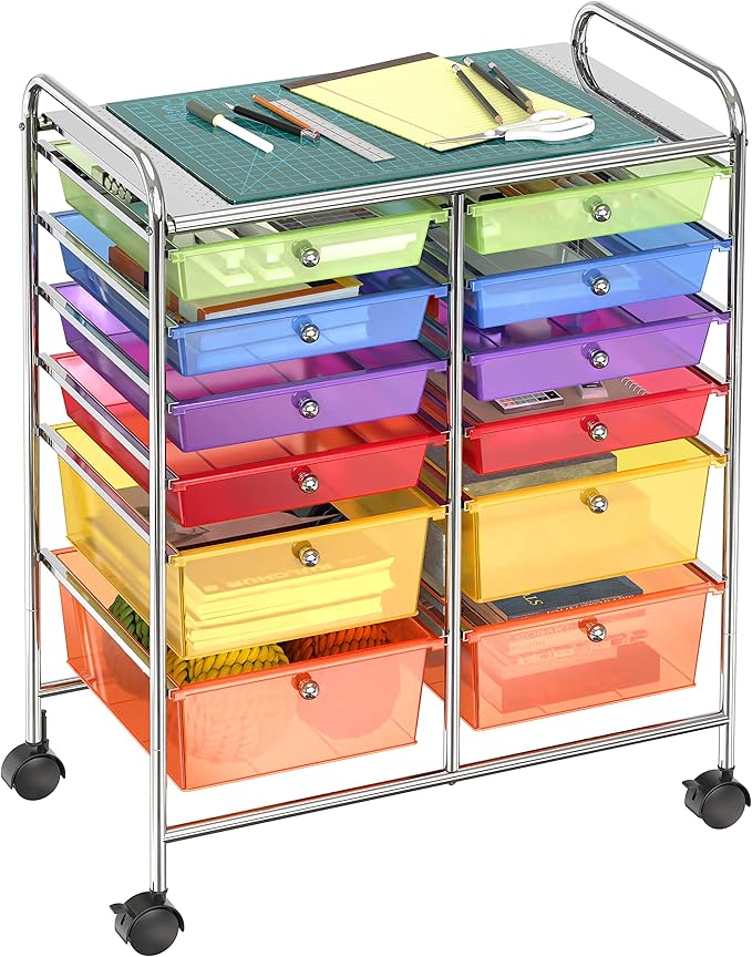 Simple Houseware Utility Cart with 12 Drawers Rolling Storage Art Craft Organizer, Multicolor