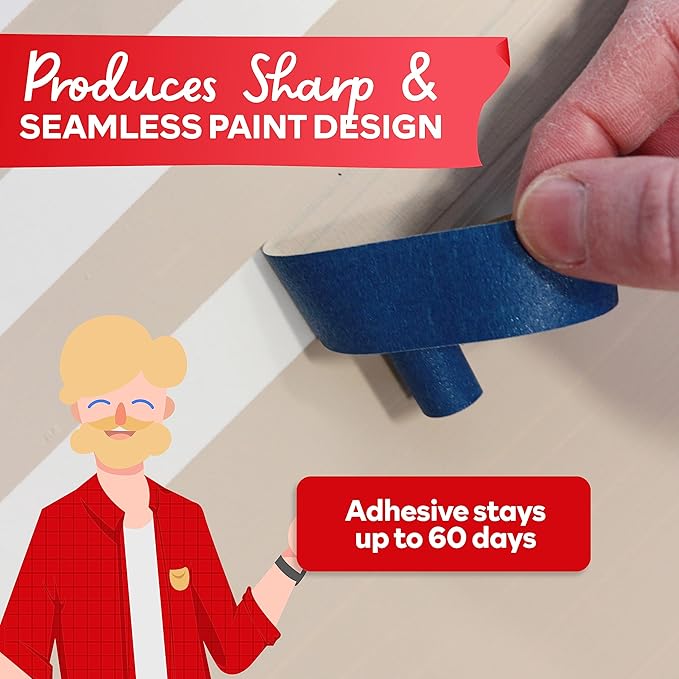 XFasten Blue Painters Tape 3 Inch Wide x 180 Feet Bulk (3-Pack, 540ft Total) Wall Safe UV-Resistant Blue Masking Tape 3 Inch Wide for Indoor and Outdoor Walls, Painting, Wood, Automotive