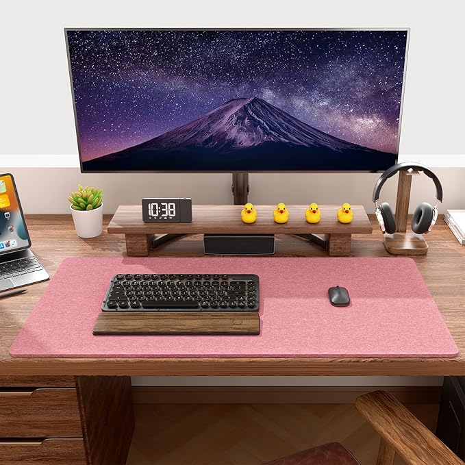 Auhoahsil Felt Desk Mat, Minimalist Large Mouse Pad XXL 35.5 x 15.7 in, Desk Matt for Desktop, Keyboard, Laptop, Computer, Office, Work from Home, Gaming, Pink