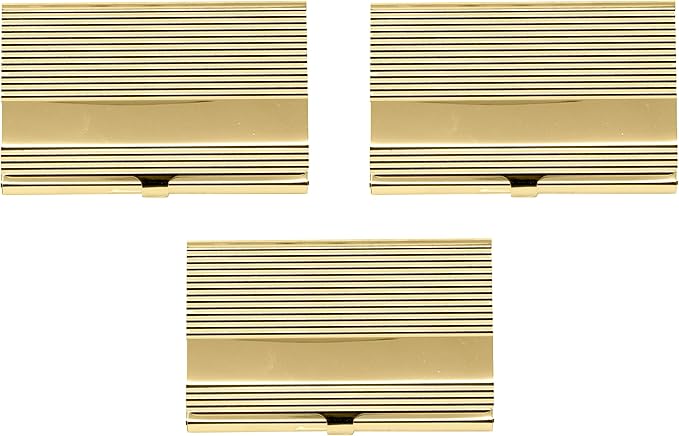 Stephanie Imports Set of 3 Slim & Minimalist Metal Business Card Holder Unisex Case (Gold Band Ridges)