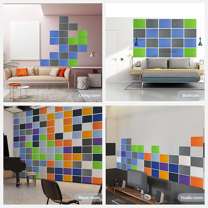 Amantech 12 Pack Acoustic Panels Self Adhesive Sound Proof Foam, High Density Sound Acoustic Panel, 16X12X0.4 Inch 4:3 Rectangle Panels in Home, Office, Reccording Room, Studio (Moonlight Grey)