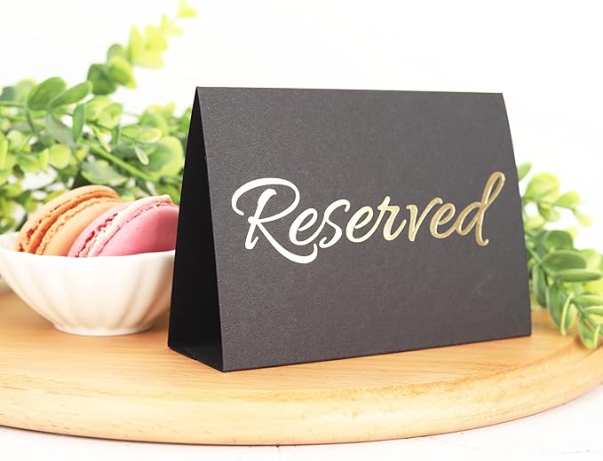 20 Pack Black Reserved Table Sign with Golden Letters - Reserved Signs For Wedding - Wedding Accessories - Tent Cards For Reserving Seats & Places - Place Cards for Party