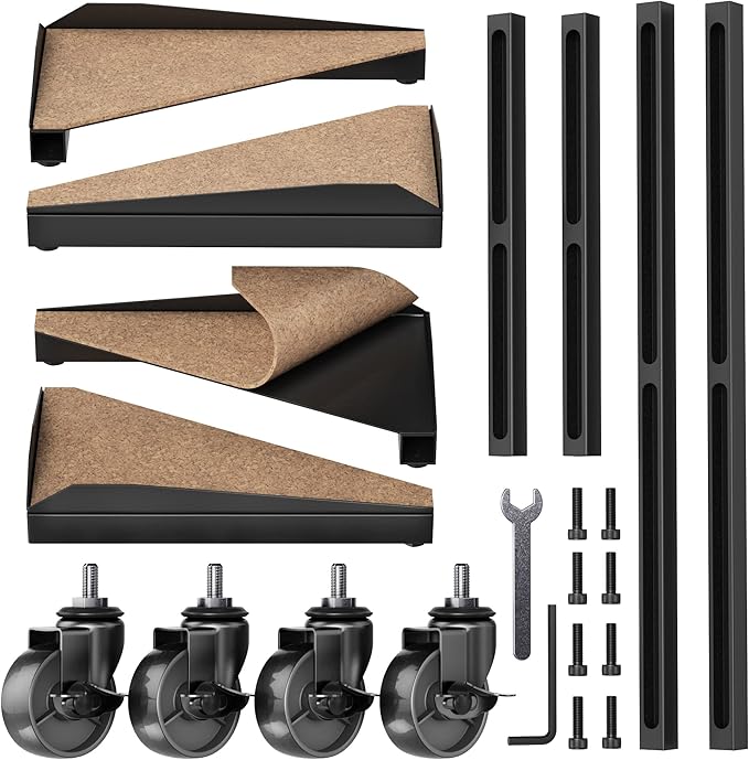 Bytesium PC Tower Stand – Metal Frame – Adjustable Width and Length – 4 Locking Wheels – Cork Pads – Computer Tower Stand for ATX – Easy Assembly – Wide Size Range – Computer Cart – CPU Holder