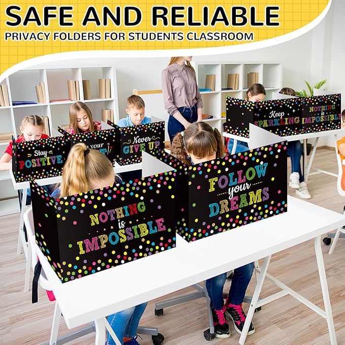 Honoson 24 Pcs Bulk Inspirational Privacy Folders for Students Cardboard Test Privacy Boards Motivational Words Desk Dividers Shield for Classroom School Study Supplies, 6 Styles(Polka Dots)