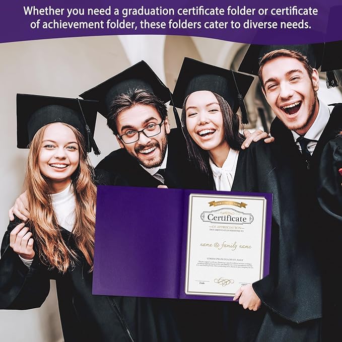 gisgfim 15Pcs Certificate Holders Diploma Covers Single Sided Gold Foil Border Award Covers for Letter Size 8.5x11 Certificates Cardstock Document Papers Storage Organizer (Purple)
