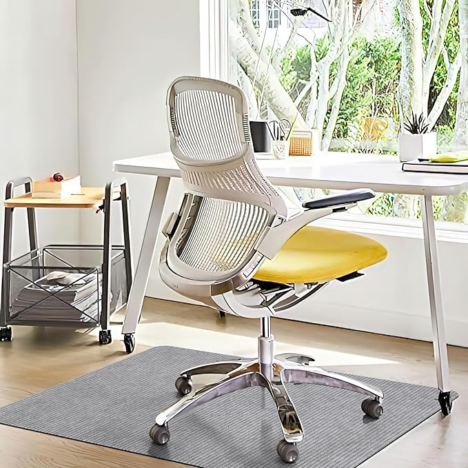 2 Pack Office Chair Mat for Hardwood Floor, 55"x35" Computer Chair Floor Mat, Desk Chair Mat, Large Rubber Anti-Slip Floor Protector for Home Office Light Grey (Folding Packaging)