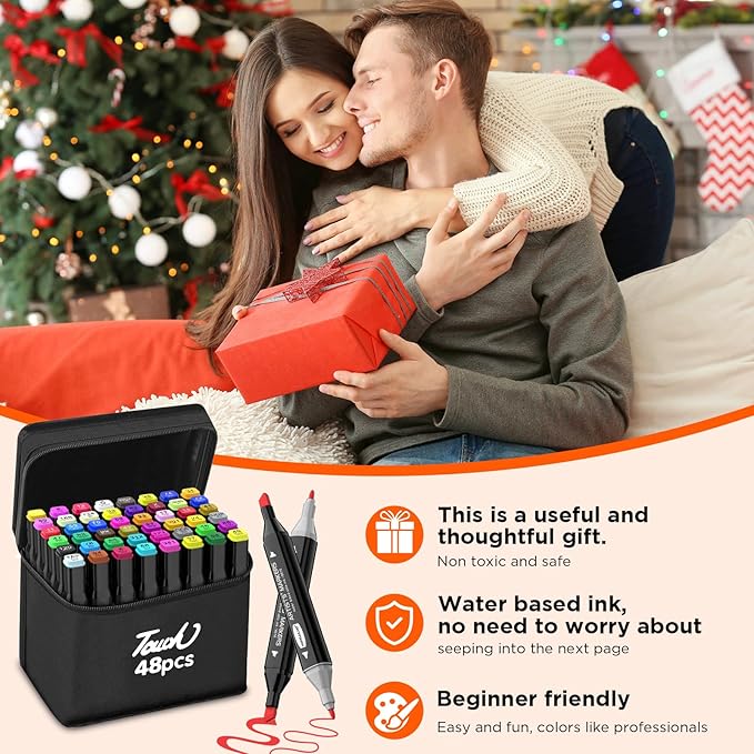 HOMESILMO 48 Color Alcohol Pen Set, Double Tip Art Adult Alcohol Pen, Mixed Sketching Art Supplies, Sketchbook, Coloring Drawing Card, Illustration Production, Brush Head and Chisel Head Double Tip