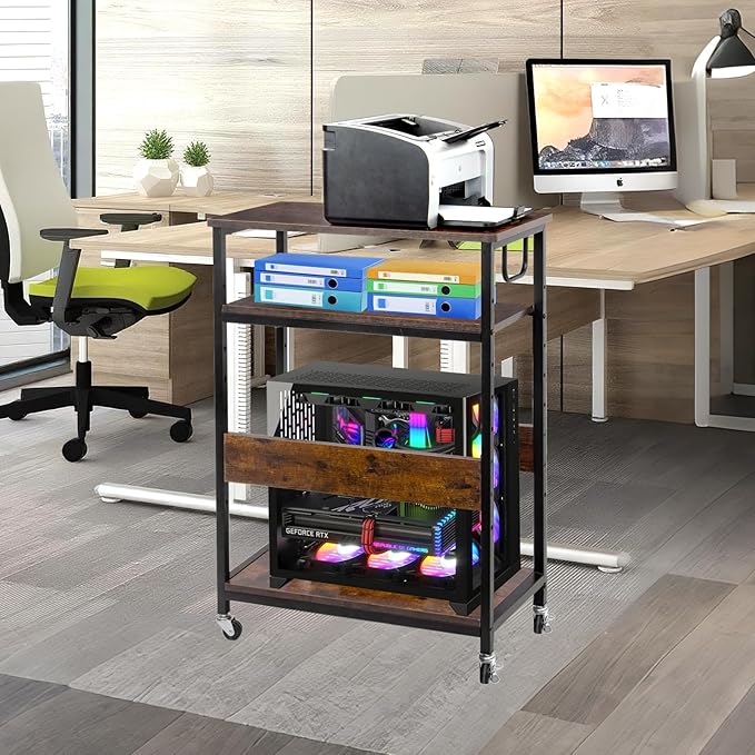 Extra Large Height Adjustable Computer Tower Stand, Computer & Machine Carts, PC Tower Stand, Printer Stands with Steel Wheels, Holds Up to 110 lbs (Fits 11" D x 22" W x 24.5" H Towers)