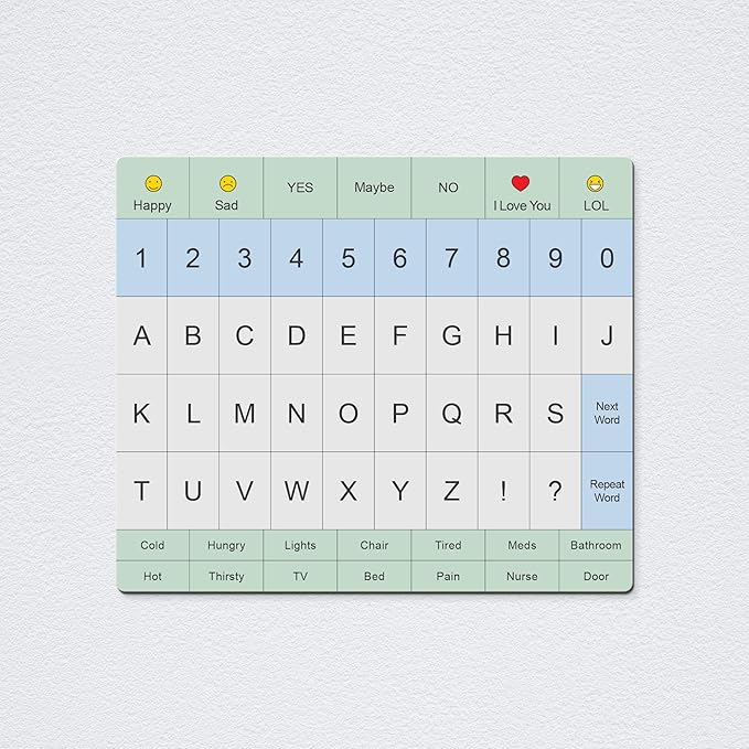 Communication Board For Adults- Non-Slip, Portable Letter Chart for Non-Verbal, Stroke Recovery, Effective Visual Aids for Non-Speaking Patients, Pain Scale, QWERTY or ABC (ABC)
