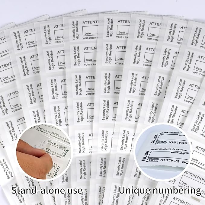 ChtepTamper 100 Pieces Total Transfer Tamper-Evident Stickers Security Labels Great for Goods Shipping,Exchange of Agency Files, Privacy Protection or More(Serial Number 0.8 * 2.4inches White)
