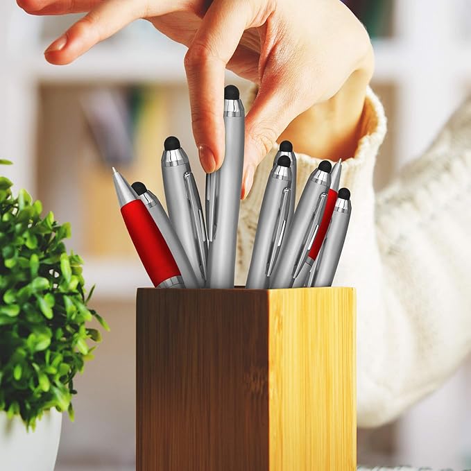 DISCOUNT PROMOS Stylus Ballpoint Pens Set of 10, Bulk Pack - Black Ink, Great for Office, School, Business, Tradeshows, Events - Red