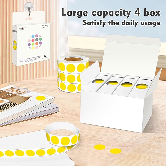 PARLAIM 3/4 Inch Roll Color Coding Labels,4000 per/4 Rolls Round Adhesive Color Coding Circle Dot Stickers for Office Home(Yellow)