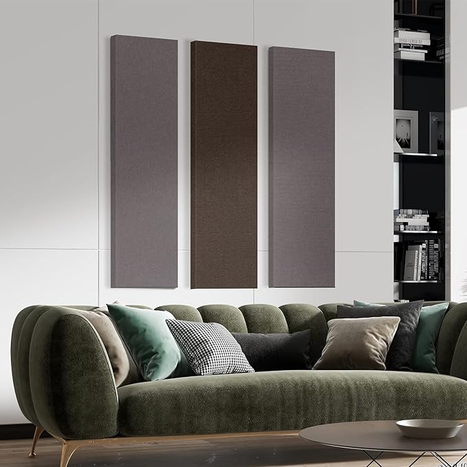 2” Thick Acoustic Panels with Hanging Brackets to the Wall, 2 PCS 47.2” x 11.8” Fiberglass Sound Absorbing Panels for Home Theater Church Office Wall or Ceiling, Mud Grey