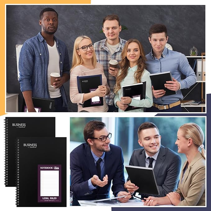 Resurhang 8 Pack Wirebound Business Notebook Legal Ruled Spiral Notebook 6-5/8" x 9-1/2" 80 Sheets Per Pad Professional Journal for Office Journal Planner Work Meeting Men Women(Purple)