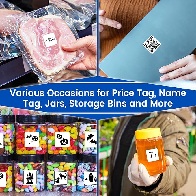 L LIKED 1" x 1" Square Removable Labels, No Residue, Water and Oil Resistant Labels for QR Code, Use for Both Home and Office (1 Roll, 1380 Labels)