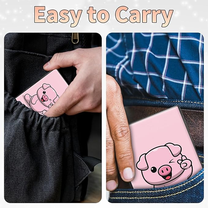 BWEGRHE Slim Credit Card Holder, Pink Pig RFID Blocking Metal Wallet for Men & Women, Aluminum Minimalist Hard Case Pocket-Sized Business Cards Organizer (Fits Up to 10 Cards)
