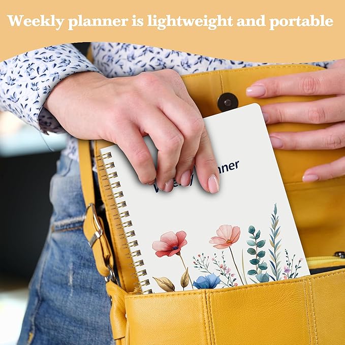 Undated Weekly Planner - Weekly Goals Notebook, A5 To Do List Planner, Habit Tracker Journal with Spiral Binding Floral Cover