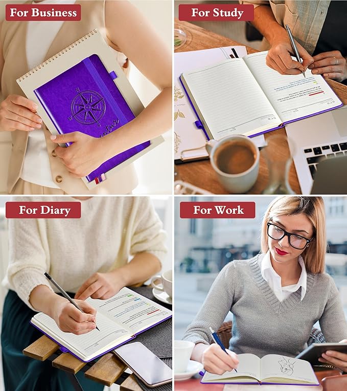 PAIBAS Lined Journal Notebook for Women Men, 160 Pages, A5 Hardcover Vintage Leather Journaling Notebooks for Work, School, Note Taking, Travel, Bible Study, Daily Diary for Writing 5.8"x8.5" (Purple)