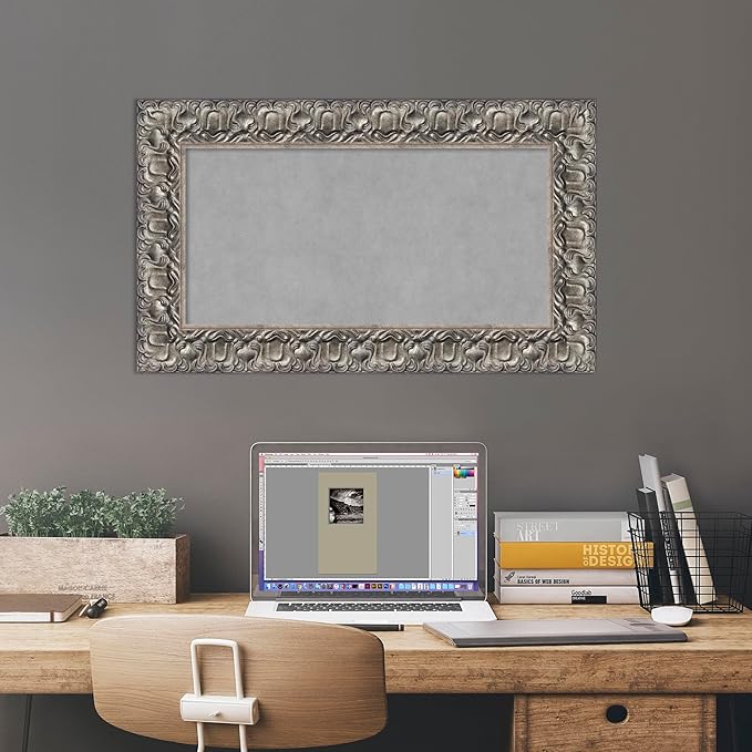 Amanti Art Silver Framed Magnetic Board 18x30 Small Vision Board for use with Magnets, 100% Metal Sheet to Display Items as Office Decor or for Home Organization in mudroom, Kitchen or Kids Room